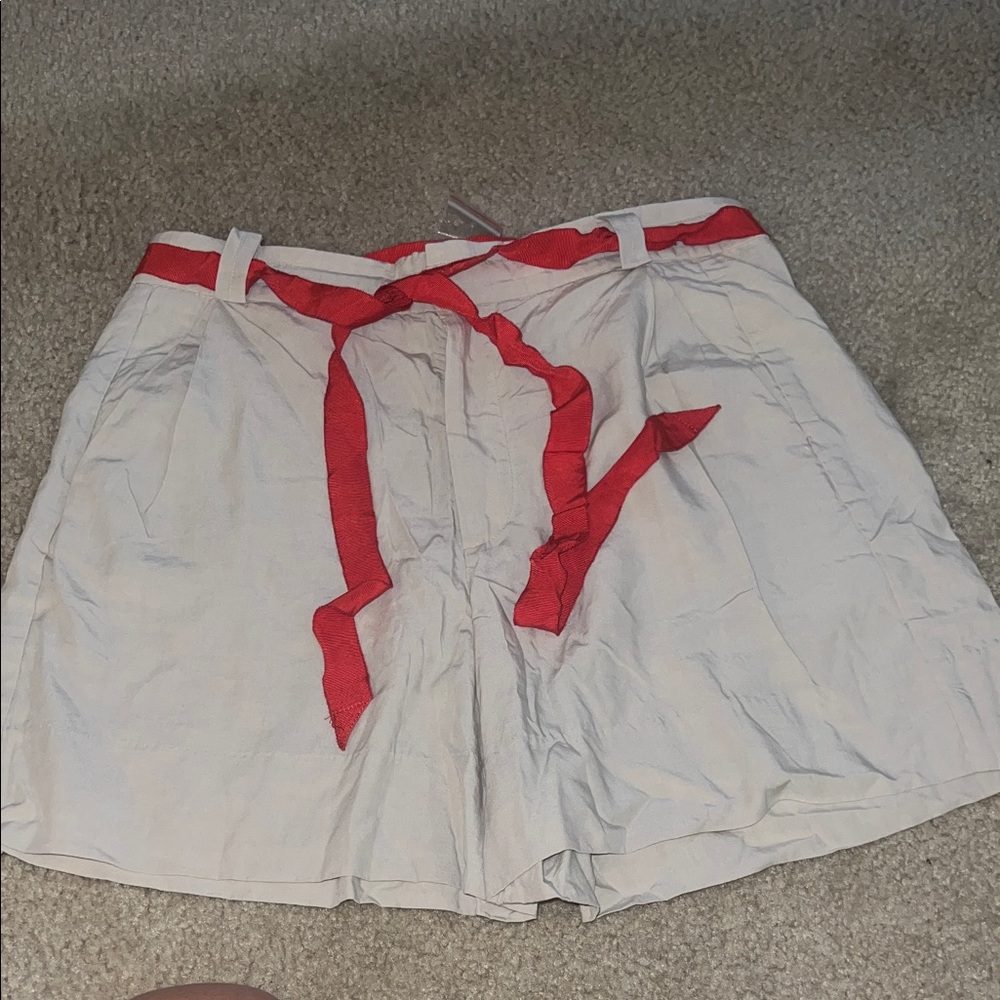 Casual khaki  Shorts with Red Waist Tie
